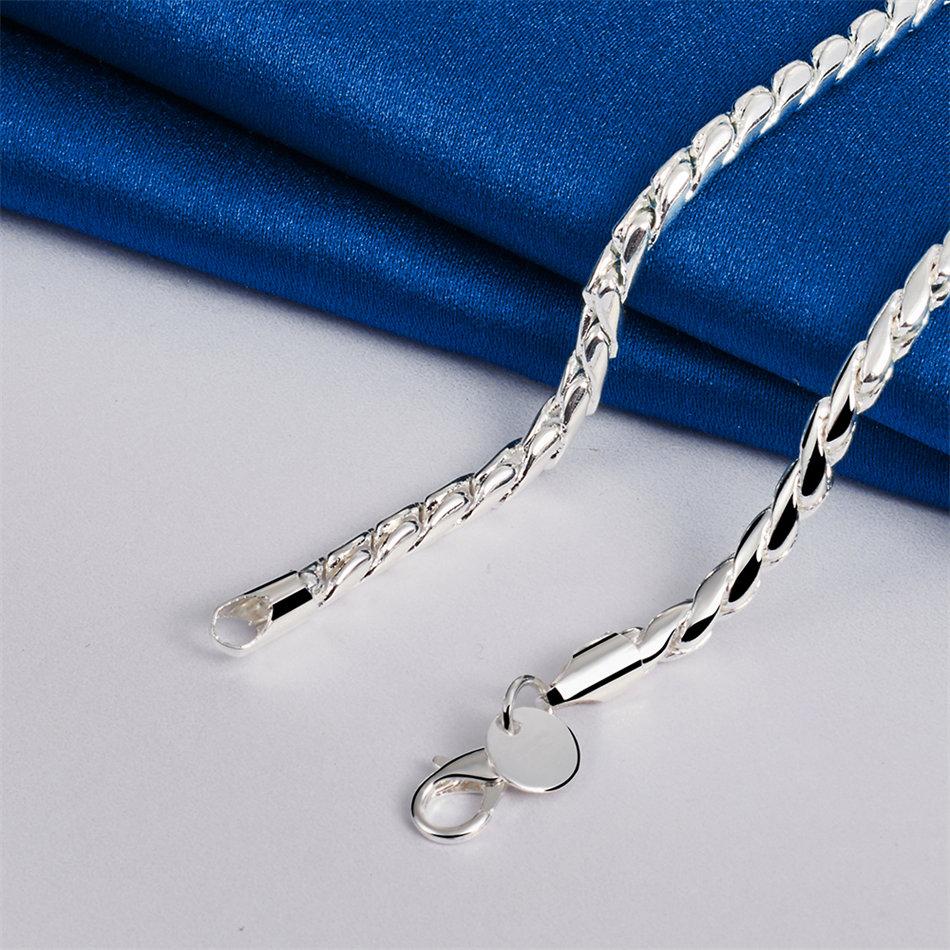 925 Sterling Silver Simple 4MM Twisted Fine Chain Necklace for Women Fashion Party Favor Wedding Jewelry