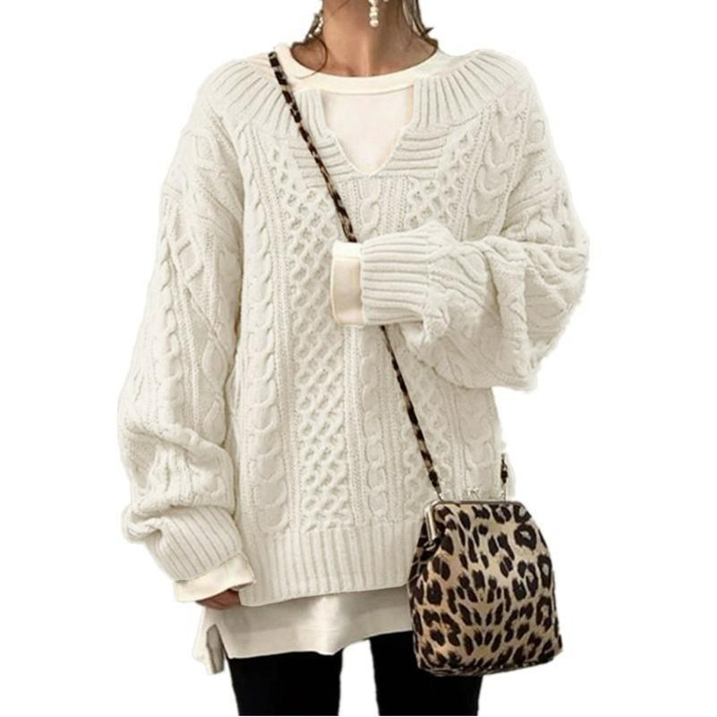Fashion All-match Sweater Women's Knitted Twist Pattern Sweater Casual Sweater Sweater