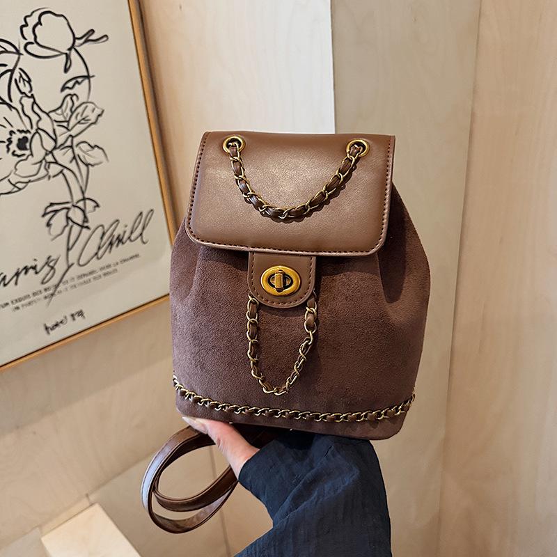 

2025 Women s Retro Suede Bucket Bag: Trendy Multifunctional Backpack with Chic Chain Detail кофейный