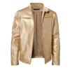 Men Stand Collar Punk Motorcycle Leather Jacket Casual Outerwear For Young Men