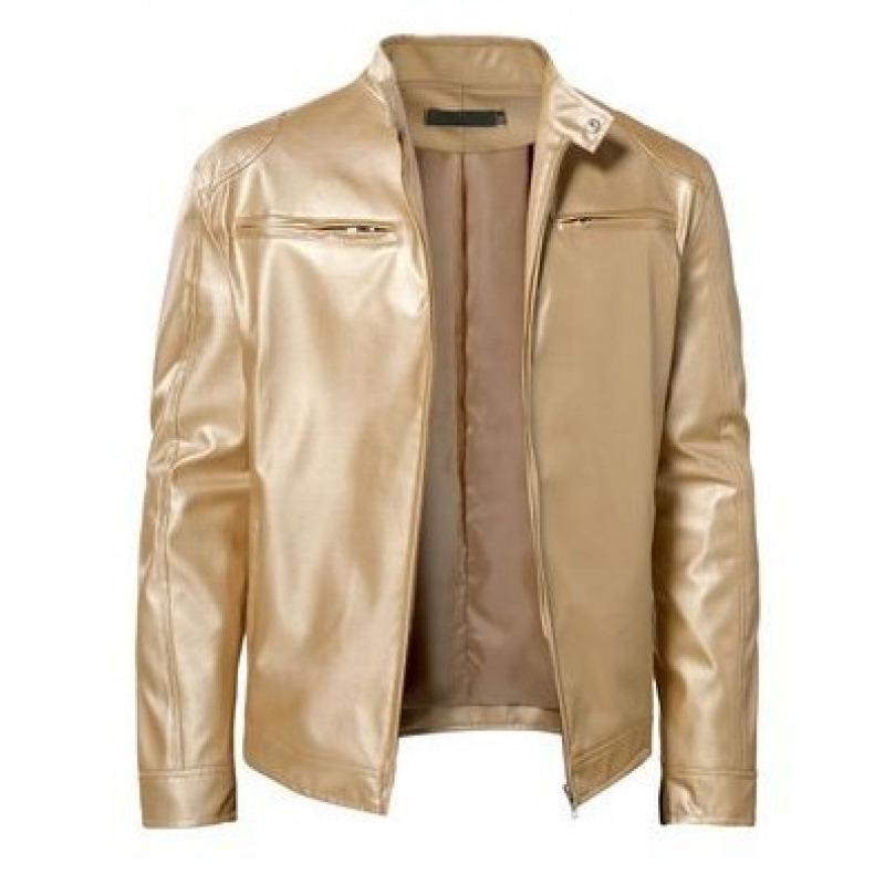 Men Stand Collar Punk Motorcycle Leather Jacket Casual Outerwear For Young Men