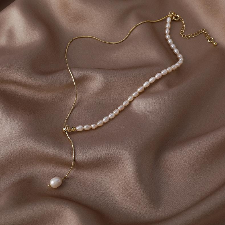 Dainashi 5-6mm Baroque Freshwater Pearl Necklaces for Women 7-8mm Pendant Bead Adjustable Pearl Necklaces Jewelry Gift white&40-50cm