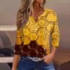 Women's T-Shirt Print Button 3/4 Sleeve Daily Weekend Fashion Basic V-Neck Regular Top
