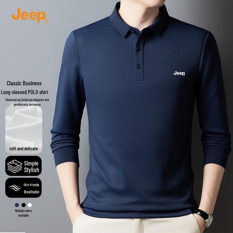 JEEPPOLO Men s Classic Business Casual Long Sleeve Polo Shirt M