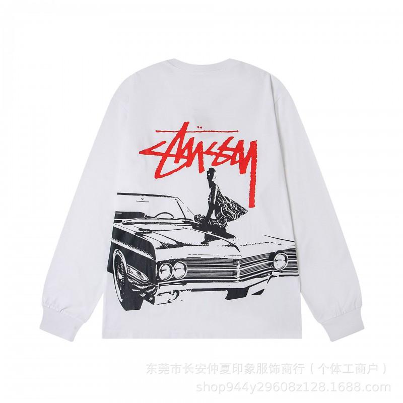 Stu American Style Waffle Print Oversized Long Sleeve Tee Men Winter Casual Wear