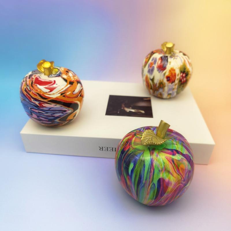 Creative Graffiti Apple Figurines Colorful Painting Art Fruit Resin Sculpture Nordic Modern Home Decor Interior Desktop Ornament