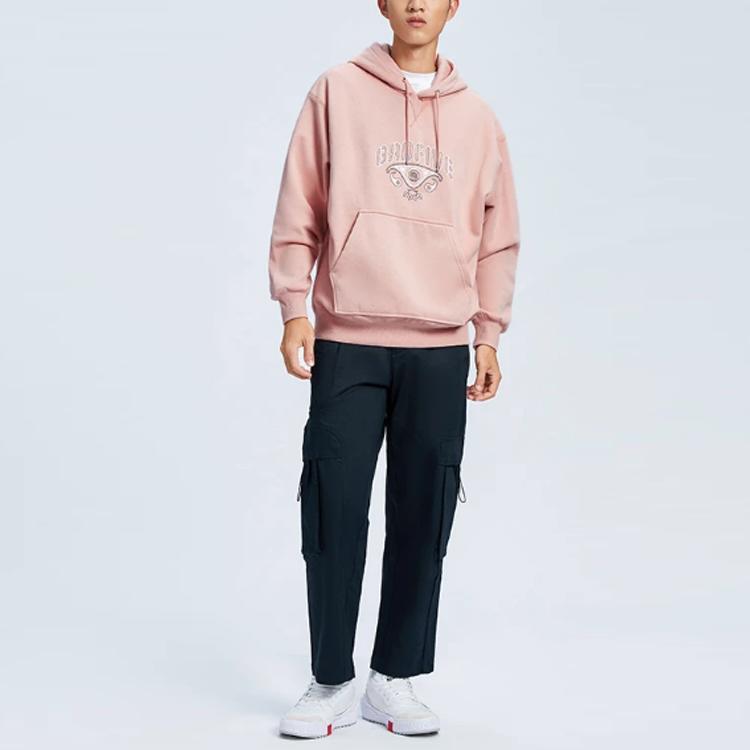 Li Ning Badfive Basketball Series Casual Floral Print Fleece Long Sleeve Sweatshirt Unisex sweatshirt Fog-Rose-Pink AWDR771-2