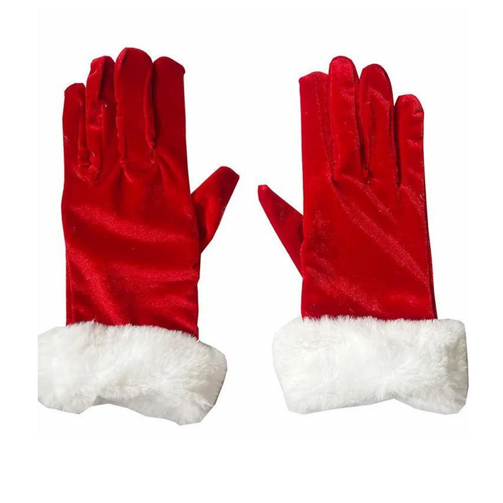Red Velvet Velvet Mittens Warm Santa Claus Gloves Fashion Full Finger Gloves  Cosplay Party