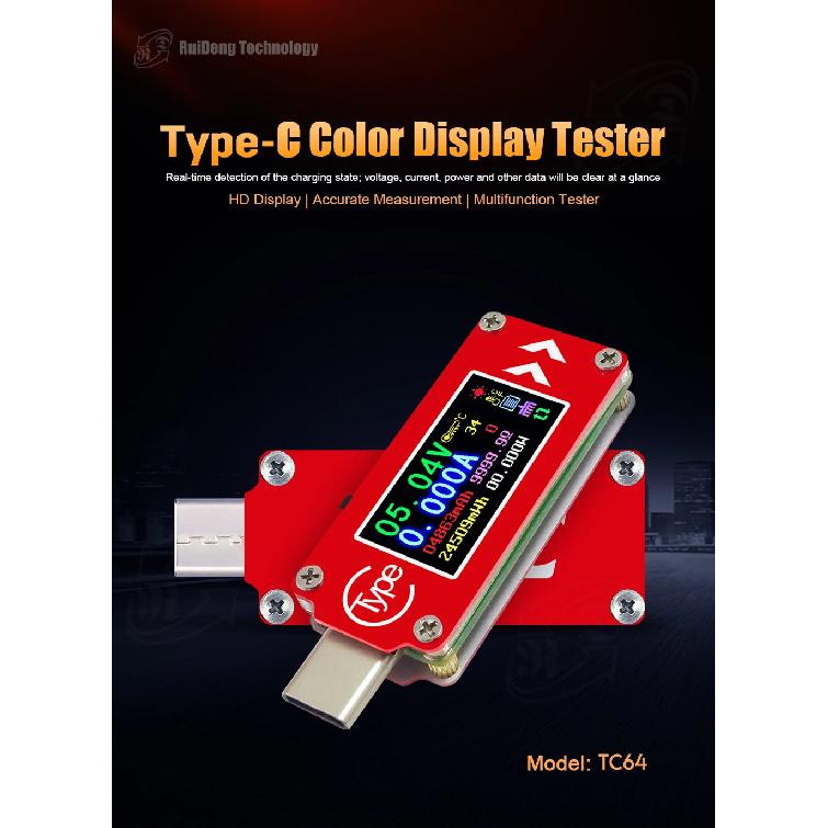 TC66/TC66C TC64 Type-C PD Trigger USB-C Voltmeter Ammeter Voltage 2 Way Current Meter Multimeter PD Charger Battery USB Tester