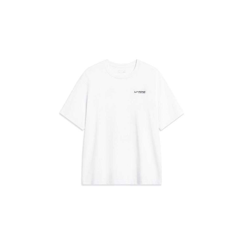 Li Ning Sports Lifestyle Series Letter Logo Printed Round Neck Short Sleeve T-Shirt Men Tops Standard-White AHST751-1