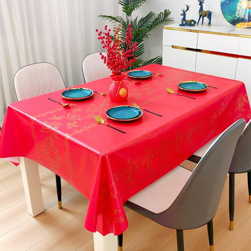 Festive Waterproof, Oil-Proof And Anti-Scalding Coffee Table Tablecloth Leave-In Rectangular Dining Table Cloth Household Living Room Tablecloth