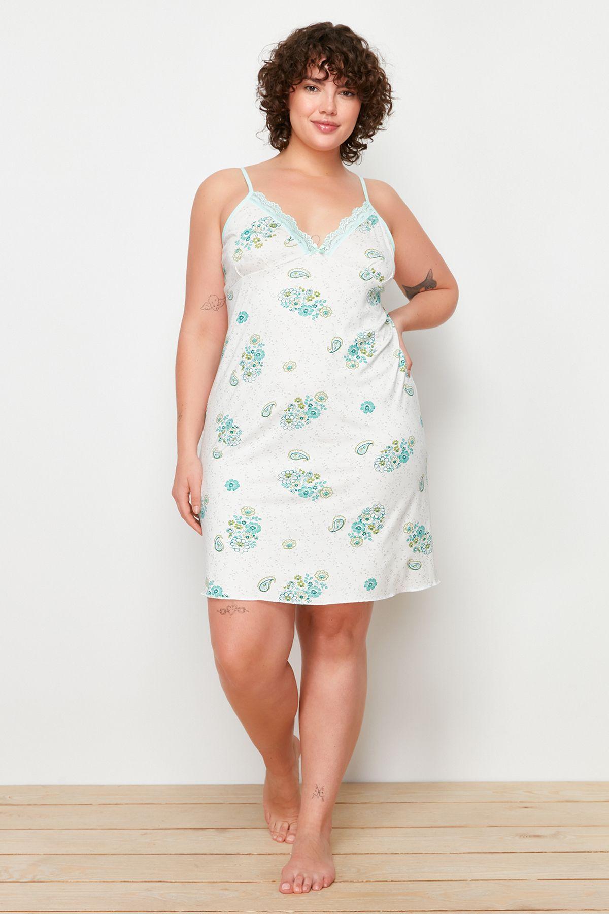 

Women s Style Plus Size Mint Floral Lace Knitted Nightgown