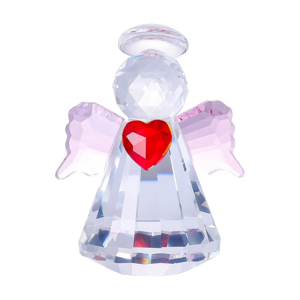 Heart Angel Statue Ornament Faceted Finish Angel Paperweight Crystal Angel Figurine Tabletop Decor