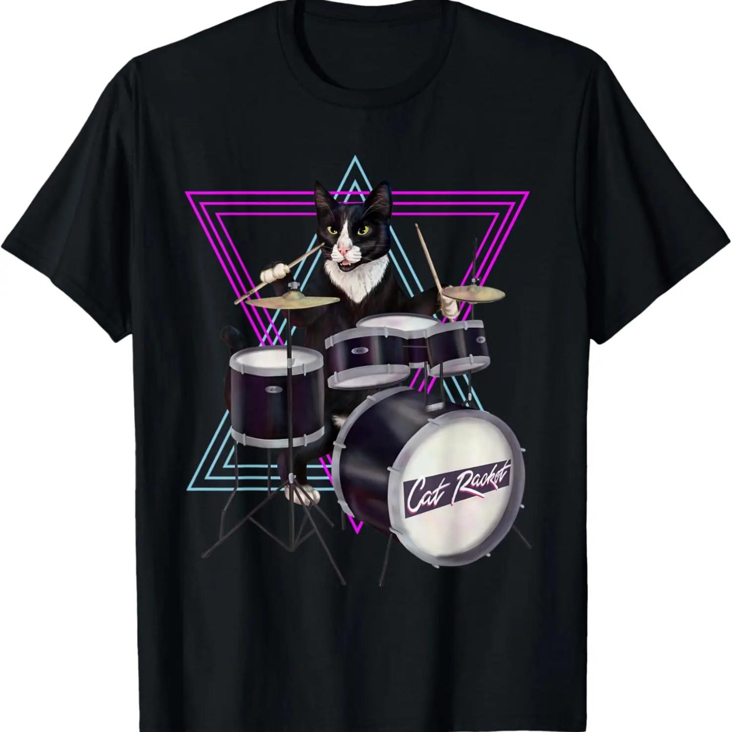 Drummer kitty - rock cat playing the drums T-Shirt S