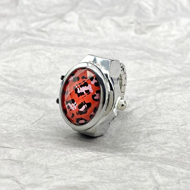 Finger Ring Quartz Watch Charm Opal Inlay Stainless Steel Elastic Band