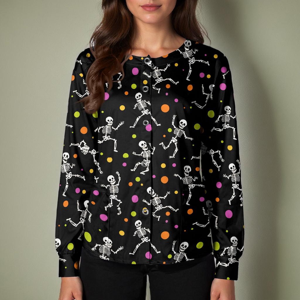 Women's Long Sleeve Single Breasted Halloween Print Cardigan Sweater