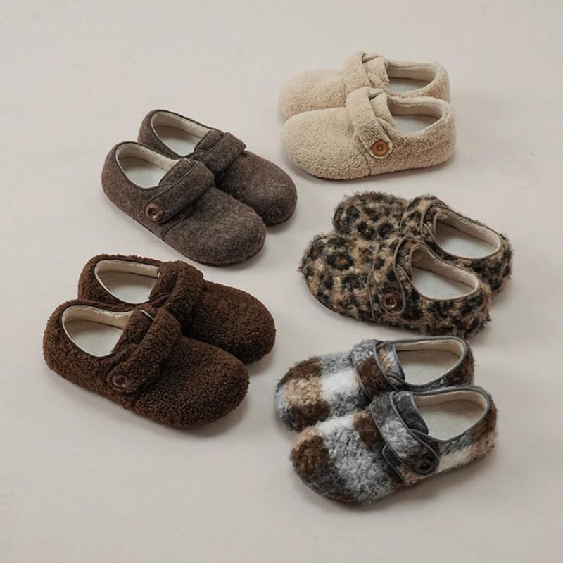 Wool Version~ Inner Height Increase Plush Wool Shoes Women's Autumn and Winter Warm Velcro Cotton Shoes Leopard Print Bag Heel