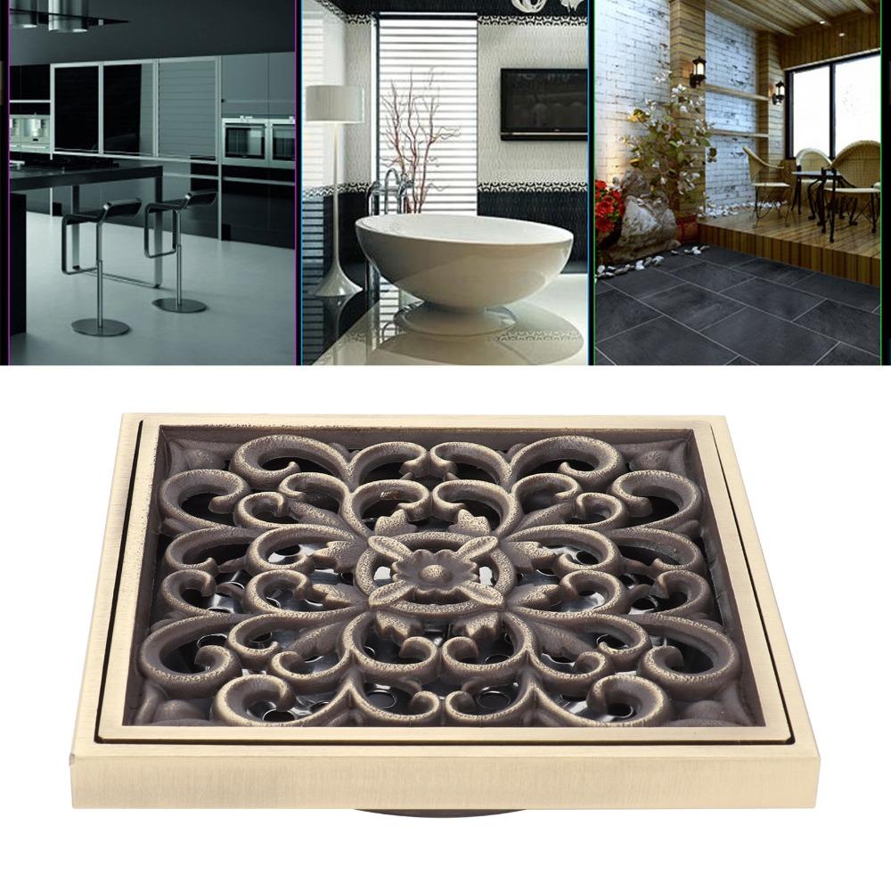 Copper Material Shower Drain Kit Square Shape Drain Strainer Floor Drain Grate  Shower Room
