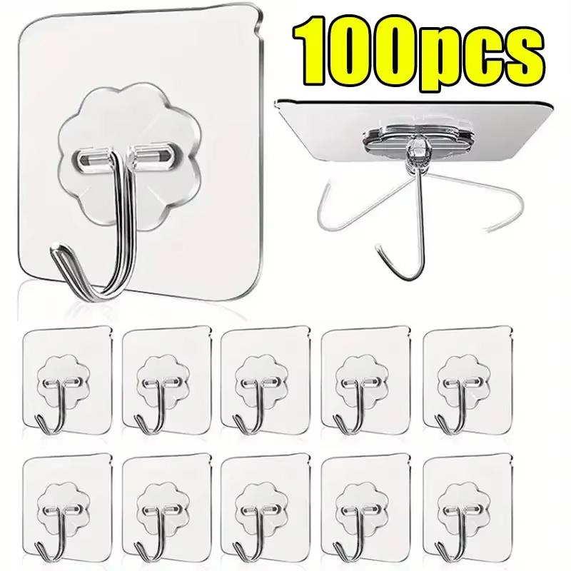 Transparent Stainless Steel Self-Adhesive Hooks Bathroom Towel Clothes Storage Sticker Hook Key Hangers Storage Holder