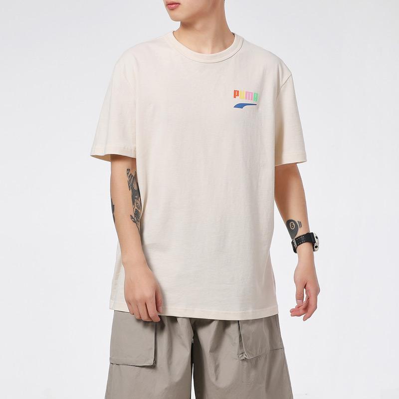 Puma Cartoon Print Round Neck Short Sleeve T-Shirt Men Tops Beige 531335-75