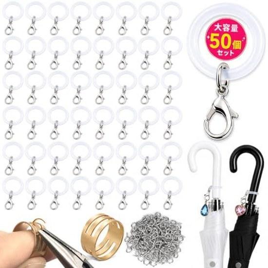 Umbrella Marker 50-Piece Set Marking Accessories Identification Charm Loss PreventionMix-Up Prevention Silicone Ring + Clip Included Transparent Large