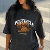 Washed Cotton Cute Teddy Bear Print T-Shirt Casual Cartoon Bear Graphic Tee Loose Short Sleeve for Daily