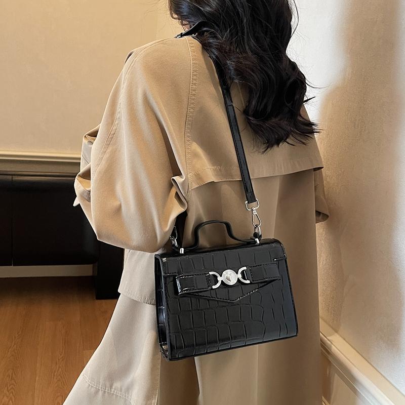 Top Brand PU Leather Shoulder Bags For Women 2025 Black Stone Pattern Crossbody Bag Female Travel Handbags Small Square Bag