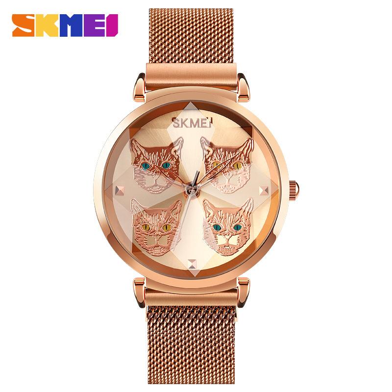 

Moment Beauty Creative Meow Face Cartoon Casual Quartz Watch, женские классические часы с сетчатым ремешком и 3D-зеркальной магнитной пряжкой