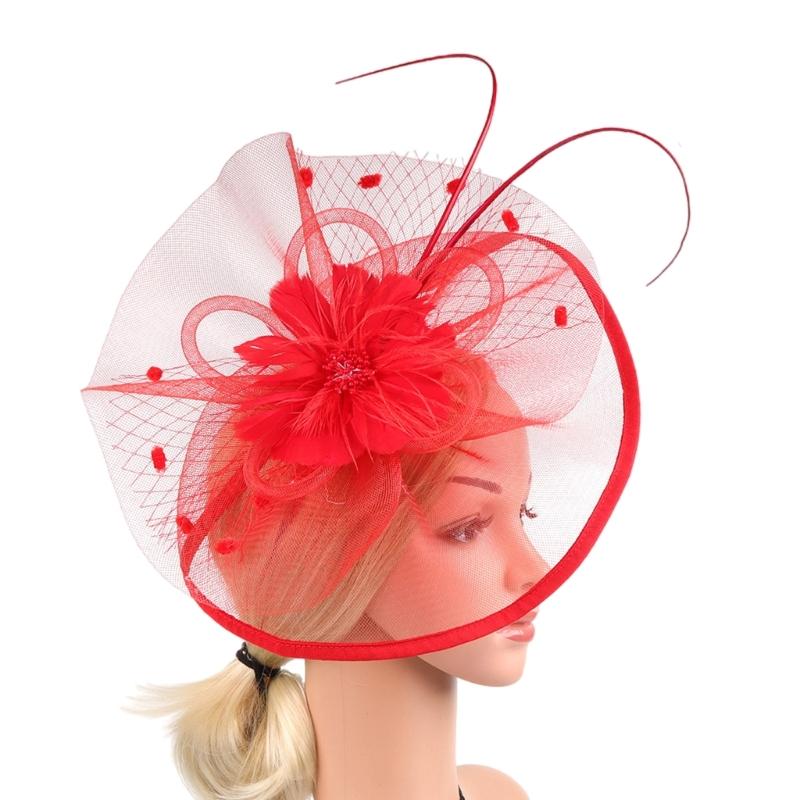 French Fascinator Hat with Necklace Gloves Ear Studs Costume Set For Horse Racing Event and Halloween Party Dressingup