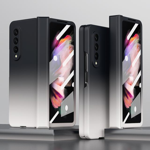 

Для Samsung Galaxy Z Fold 3 5g шарнирный чехол для Samsung Z Fold 3 2 шарнирный чехол Z Fold3 со стеклянной пленкой на передний экран, полный бронированный чехол For Galaxy Z Fold 2 белый