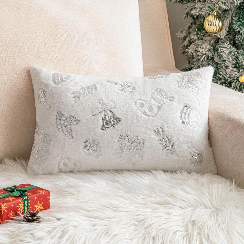 Imitation Rabbit Plush Pillowcase Christmas Tree Embroidery Living Room Sofa Pillow Cushion Christmas Atmosphere Decoration