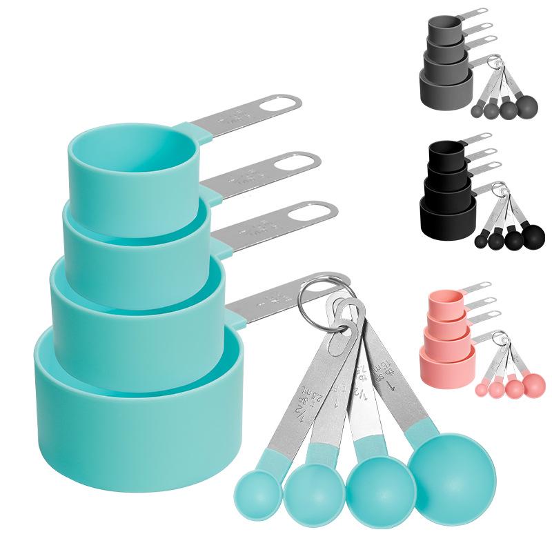8-Piece Stainless Steel & Colored Plastic Measuring Spoon and Cup Set with Scale for Seasoning and Milk Powder