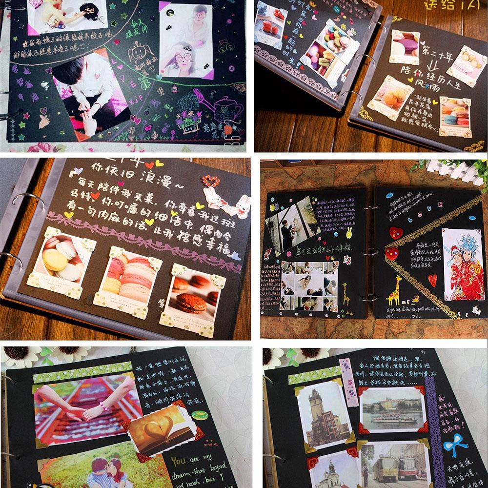 Photo Album Black Pages 8 Inch Wood Scrapbook DIY for Valentines Baby Lovers Anniversary Day Birthday Christmas Gift