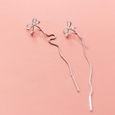 925 Sterling Silver Tassel Box Chain Bowknot Drop Earrings for Women Wedding Party Jewelry Oorbellen Pendientes Eh726