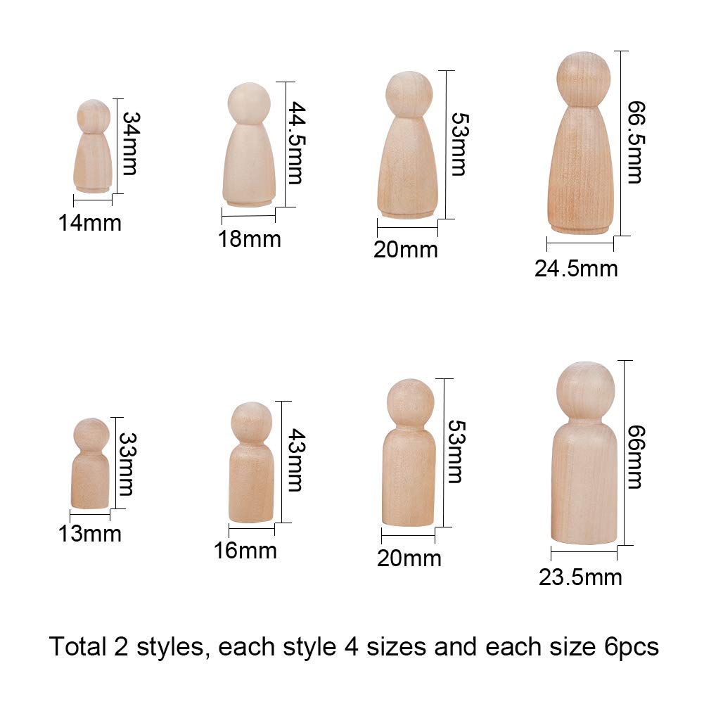 PH PandaHall Set of 48 Unfinished Wooden Peg Doll Artificial Wooden Doll Male and Arts and Handmade DIY Supplies Bodies, Wood, Decorations, Female,