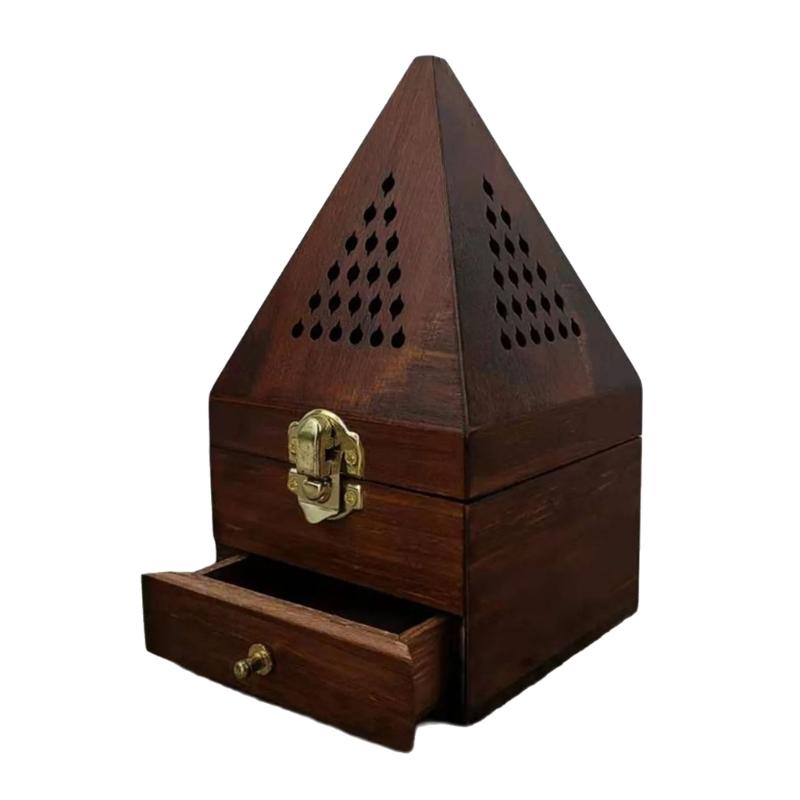 Handmade Wood Incence Burning in Pyramid Shape Incence Holder, Enhances Air Purification Stand Hollowed Out 1 бордовый