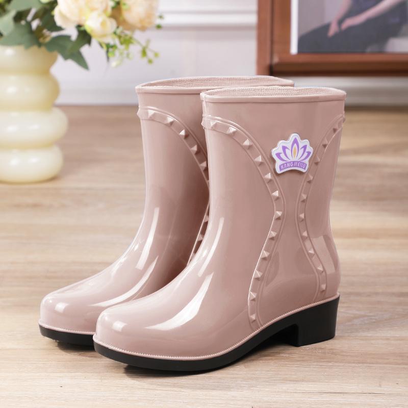 

Water wind four-season rain shoes medium top velvet wear-resistant outer wear girl wind rain boots thickened four seasons 36