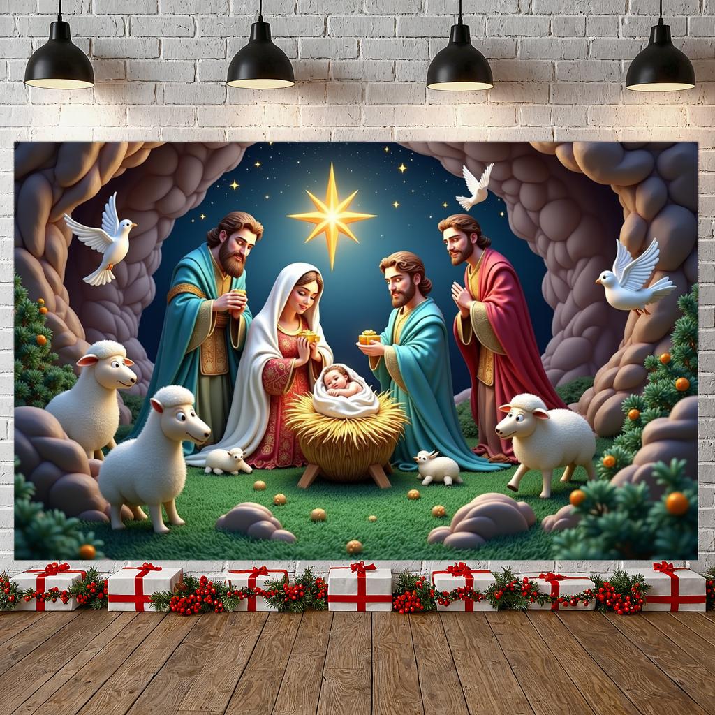 Christmas Decor Lightweight Nativity Scene Banner Religious Decor Decorative Design Holiday Banner For Indoor Display Event