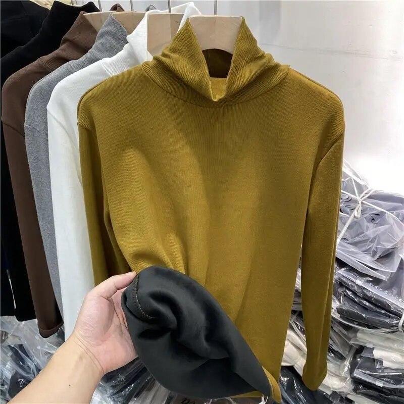 Tricotaj calduroase Camasa de baza cu guler ingrosat de pluș Pulover de dama Top subțire cu mânecă lungă Simplu Casual Nouă modă Toamnă Iarnă