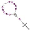 Purple Glass Pearl Rosary Bracelet With Cross Pendant Religious Jewelry