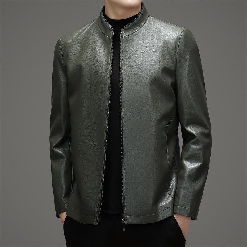 Frühling und Herbst Neue Lederjacke für Väter Herren Lässig Samt Verdickt Echtes Leder Schafslederjacke