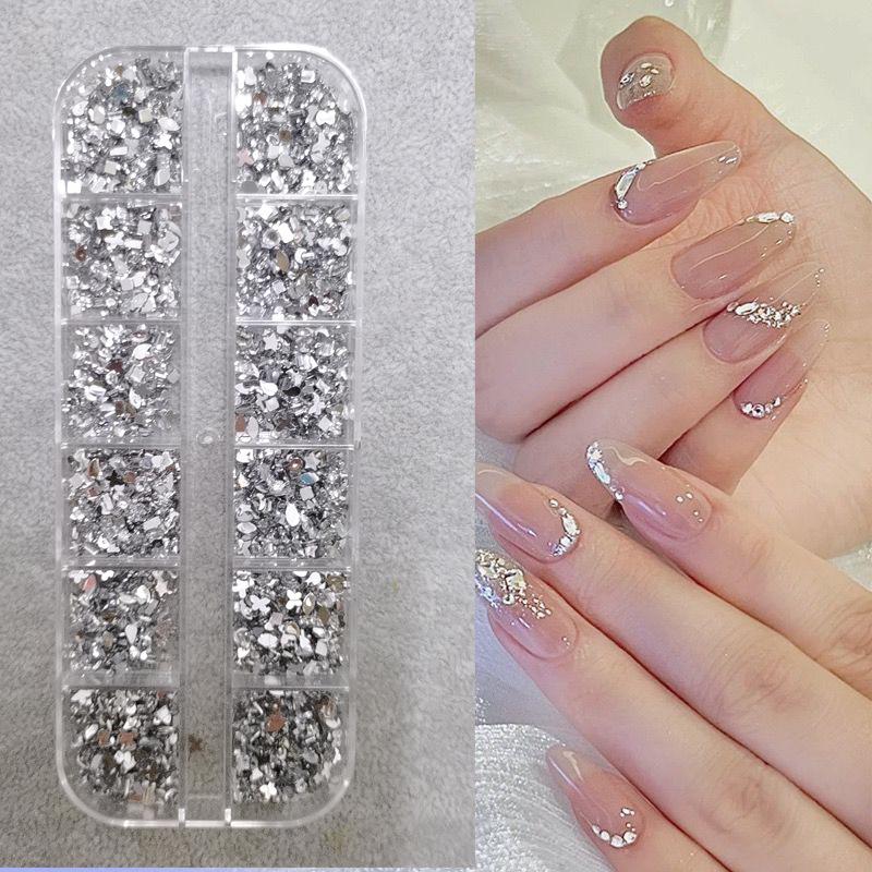 Mix 3D Flatback Nail  12 Grids Mini  Diamonds For Nail Art Glitter Charm Decorative Diy Manicure Art Accessor