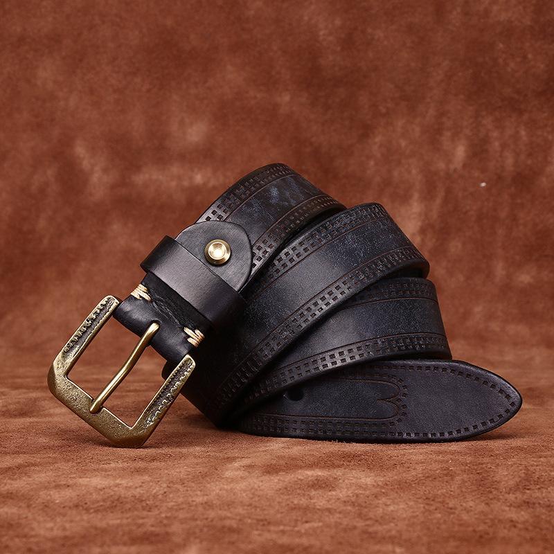 Thickened Extra Thick Retro Personalized Embossed Matte Leather Belt Men'S First Layer Cowhide Casual Jeans Belt Men'S