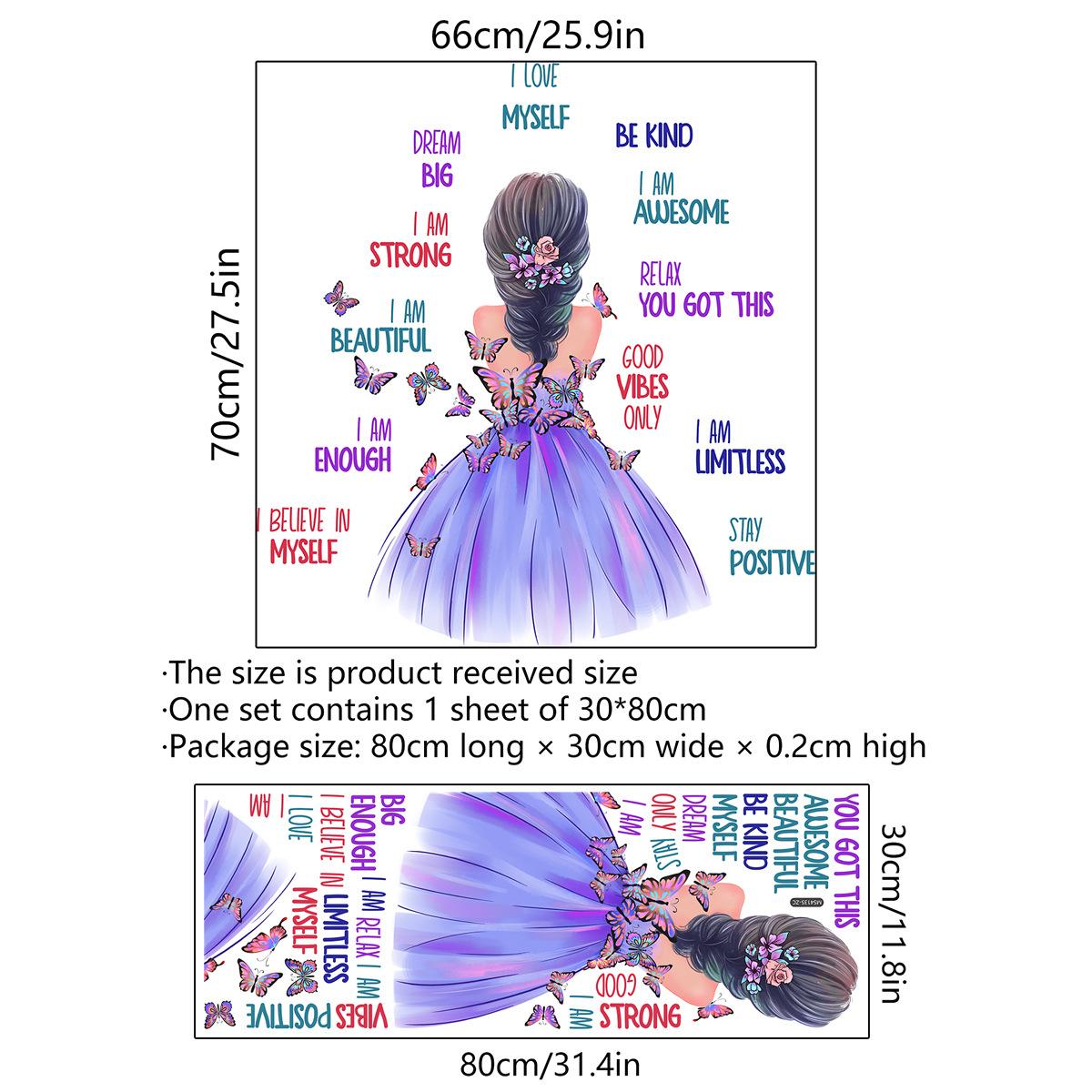 

One Meter Wall Sticker Girl Butterfly English Wall Sticker Background Wall Room Decoration Wall Sticker Self-adhesive Wall Sticker Painting