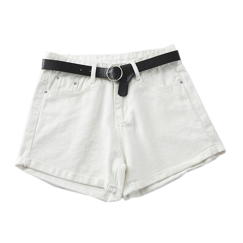 Молодежные узкие модные и универсальные джинсовые шорты женские летние с высокой талией тонкие свободные повседневные прямые подвернутые широкие ультракороткие брюки для сына S белый