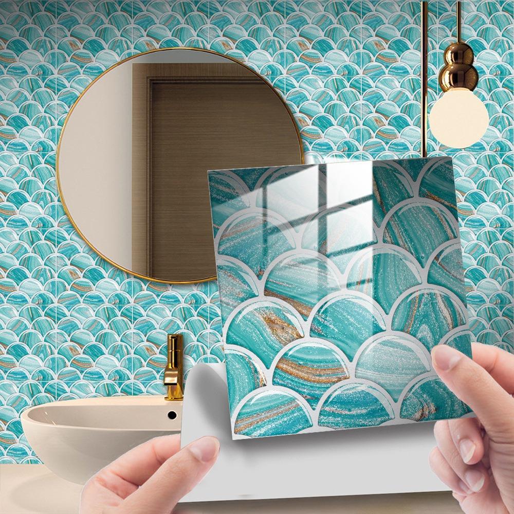10PCS 15*15cm Tile Stickers Waterproof Marble Grain 3D Wall Sticker PVC Colorful Tile Wall Sticker