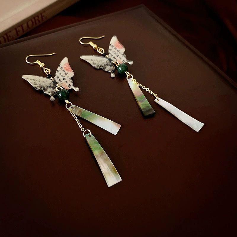 Classic Vintage Chinese Style Butterfly Dangle Stud Earrings Hair Stick Exquisite Hair Accessories For Women Romantic Jewelry