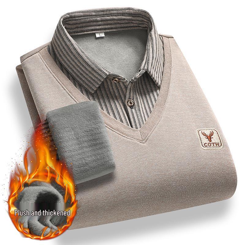 

Men s Faux Two-Piece Fleece-Lined Sweater for Autumn/Winter - Ideal for Middle-Aged and Elderly Dads XXXXL
