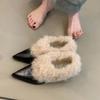 Chaussures simples pointues poilues pour femmes à talon épais en peluche chaudes petites chaussures en cuir automne et hiver Chaussures Mary Jane chaussures en coton