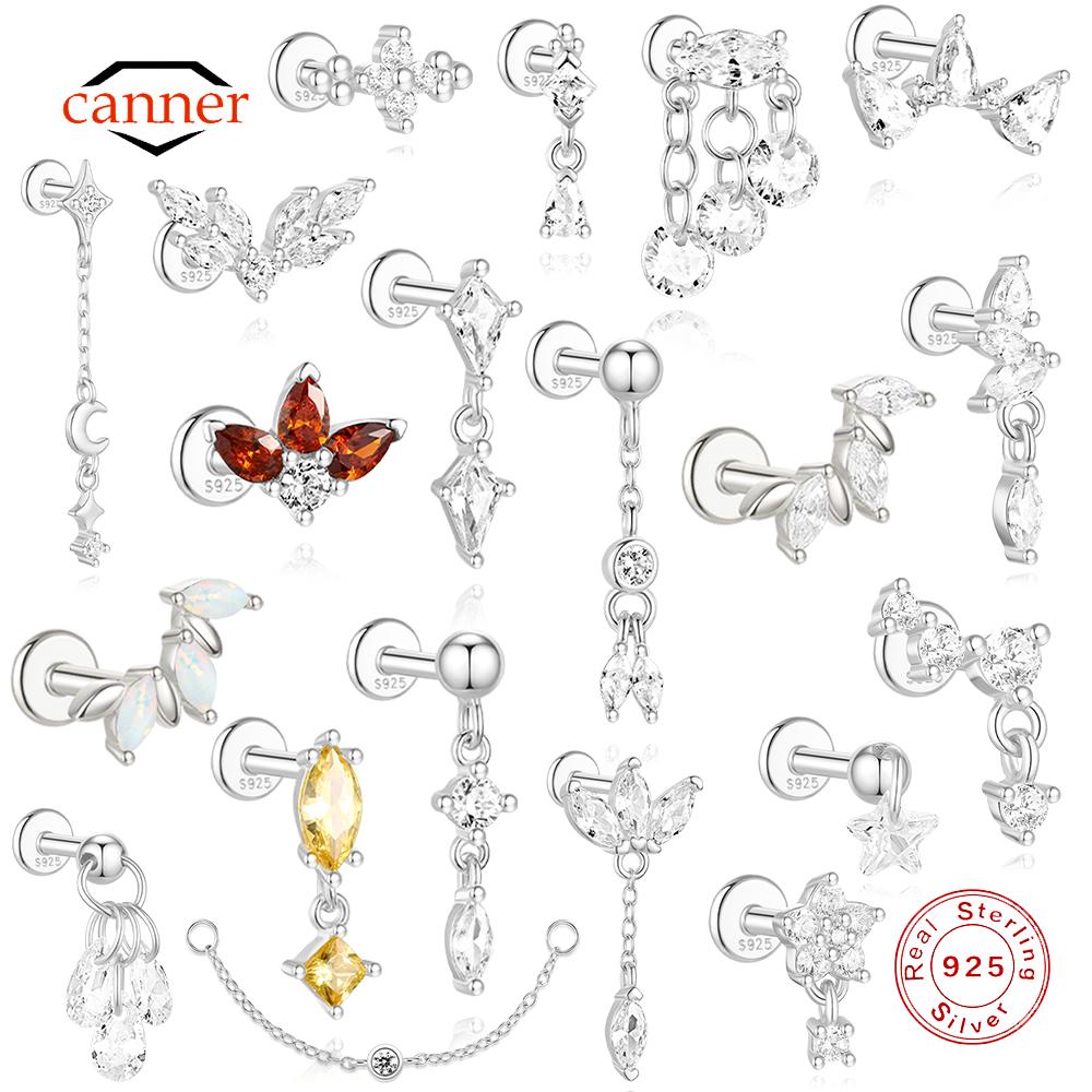 CANNER 1PZ Occhio di Cavallo Testa Piatta Filettato Perforazione Osso Auricolare Donna Argento 925 Ins Stella Fiore Geometria Zircone Orecchino a Lobo